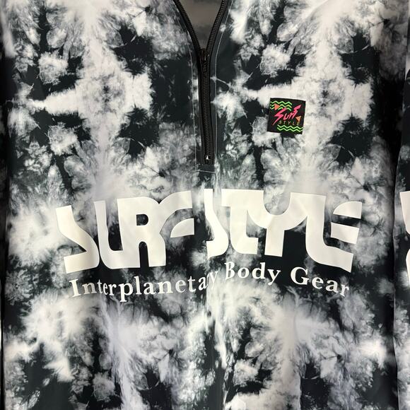Vintage 90s Surf Style Windbreaker Jacket pullover Tye Die Black And White XL - Picture 5 of 7